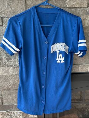 MLB Los Angeles Dodgers Royal Blue and White Button-Up Jersey